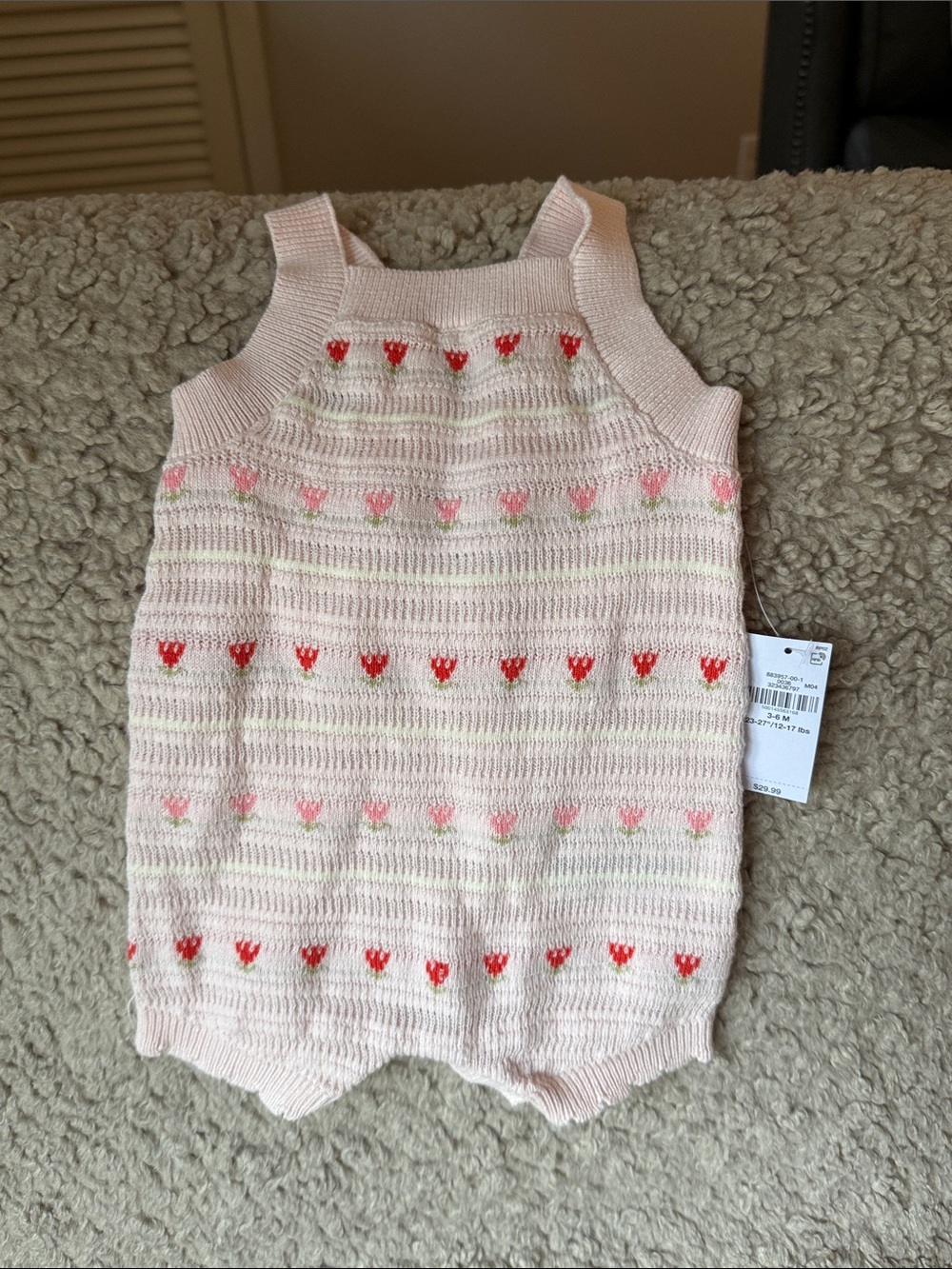 Old Navy Light Pink Knit Floral Baby Romper